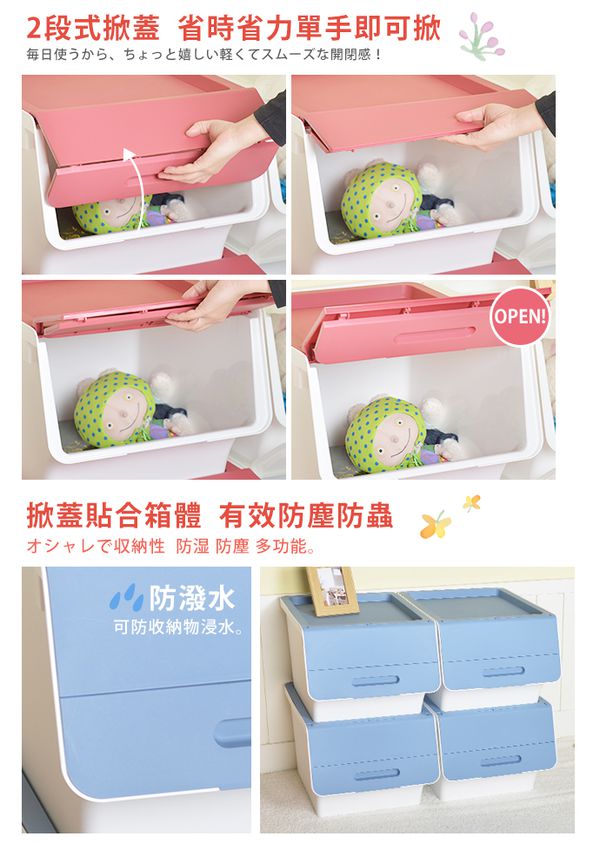 Keyway - 桃樂絲加大版二段掀蓋收納箱-白身藍蓋-40公升/6入
