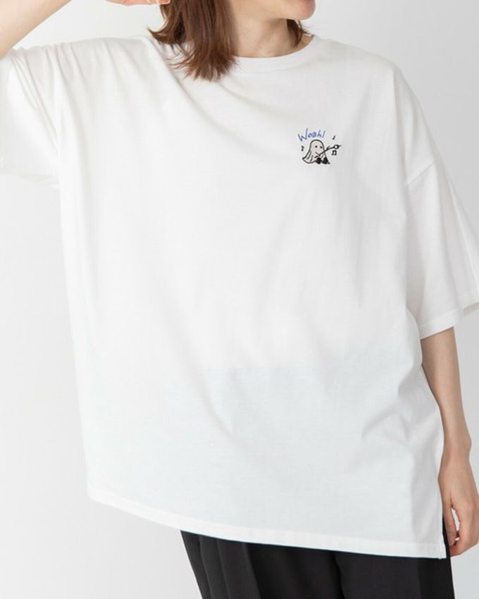 日本 gleam - 俏皮露營幽靈印花寬大風短袖T恤-粉紅