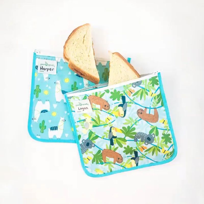 美國 green sprouts - 小綠芽可攜式、具保溫功能食物袋/零食袋與/三明治袋/小物收納袋 (可放三明治/食物/固齒器/奶嘴) 兩入組-羊駝寶寶