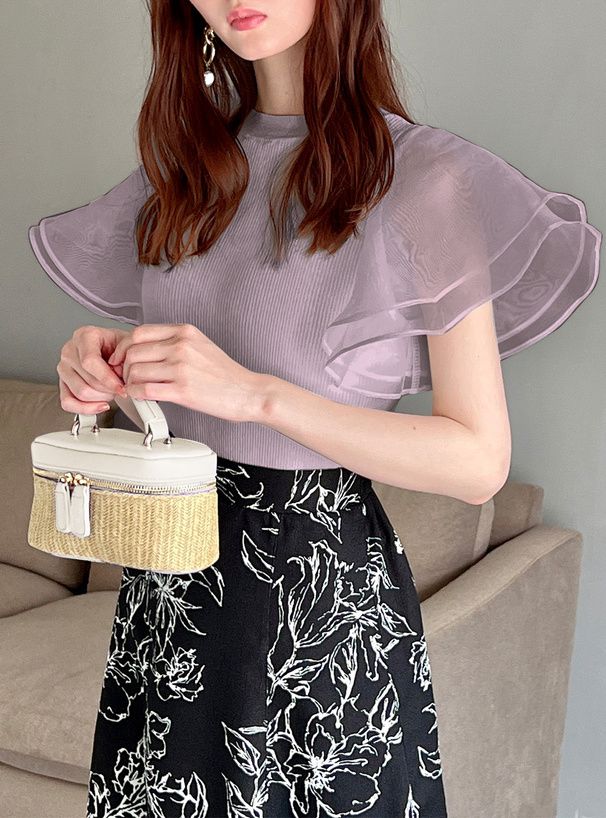 日本 GRL - 夢幻薄紗拼接圓領短袖上衣-天使白