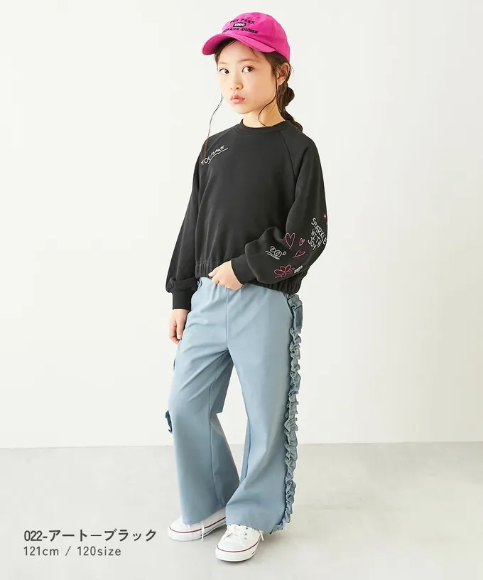 日本 devirock - 可愛女孩印花縮口長袖上衣-下擺開岔-燕麥X炭灰