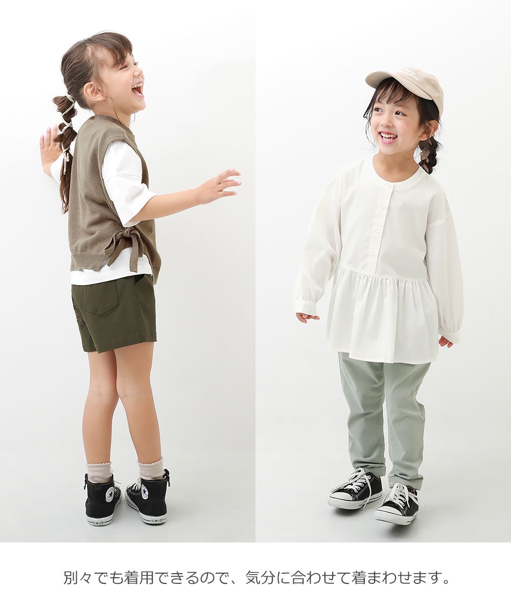 日本 devirock - 薄針織綁帶背心X長袖襯衫兩件組-淺杏