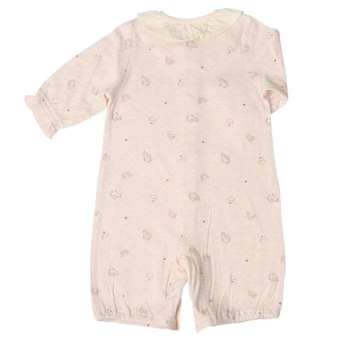 akachan honpo - 長袖蓬鬆有機棉連身衣-粉紅色 (50～70cm)