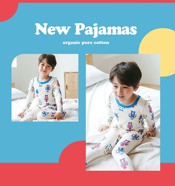 正韓 Puco - 超優質嬰幼兒/兒童長袖有機純棉家居服/睡衣-機器人