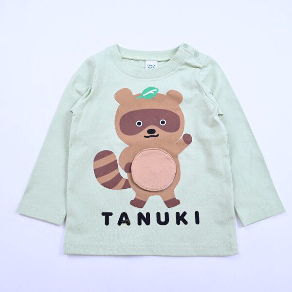 日本 Baby Room - 立體翻翻樂長袖上衣-狸貓時鐘-薄荷