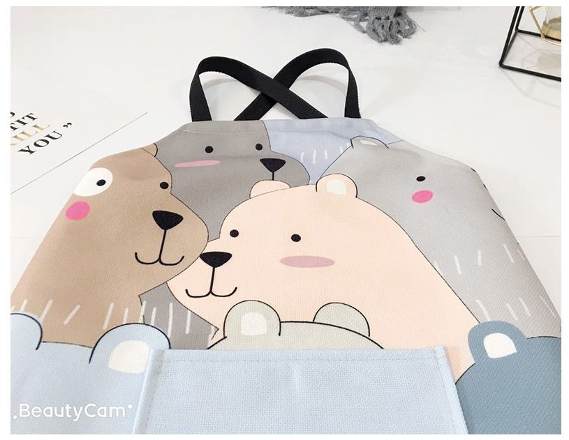 棉麻布藝防水親子圍裙-可愛熊熊-粉色