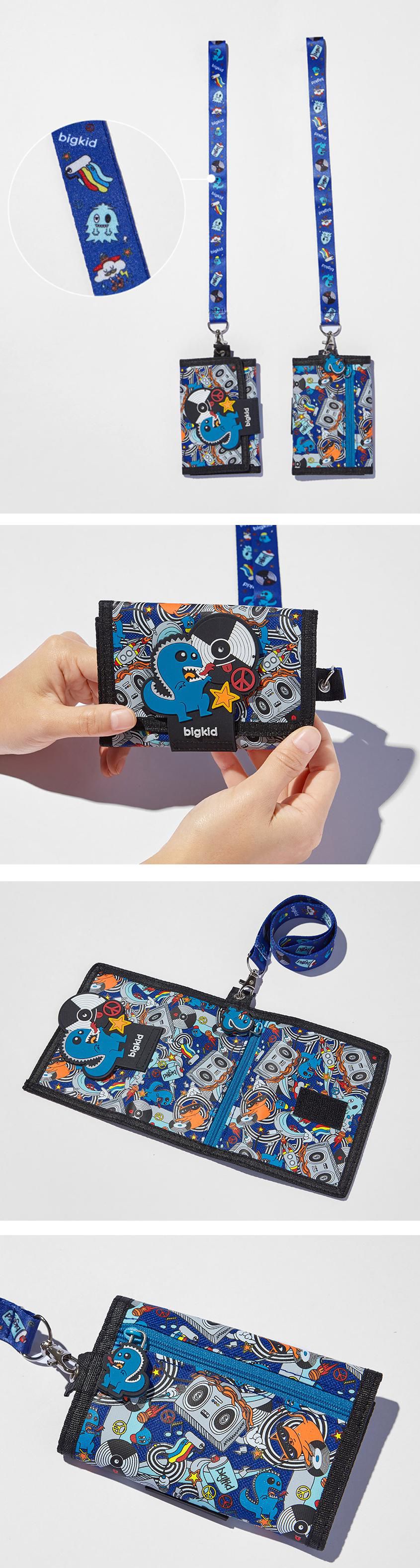 韓國 bigkid - 3摺錢包/皮夾(附吊繩)-魔幻恐龍 (折疊時：13.5×9cm／展開後：26.5cm／吊繩長：35cm)