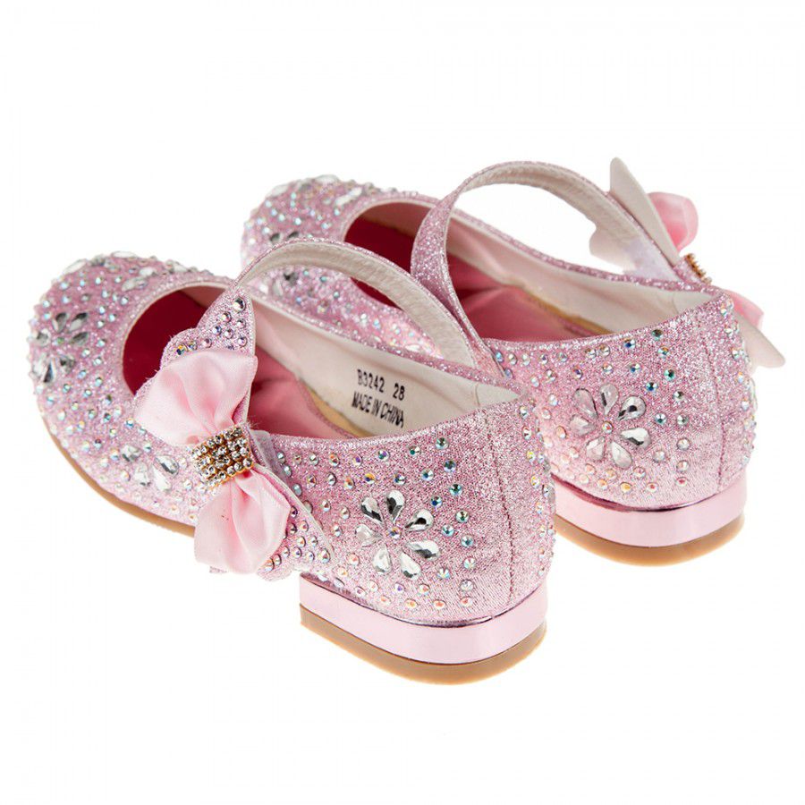 華麗風格璀燦亮鑽粉色低跟公主鞋