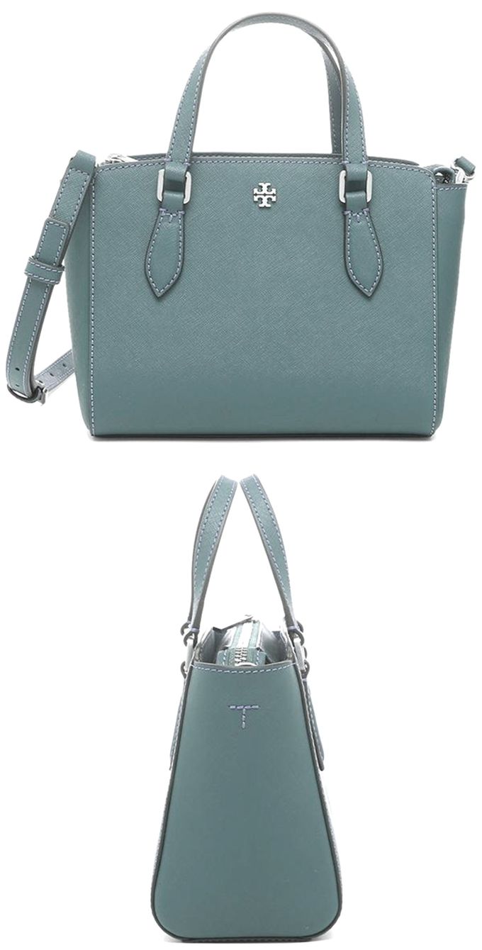 Tory Burch - 雙T-LOGO素面皮革兩用包 (莫藍迪綠)