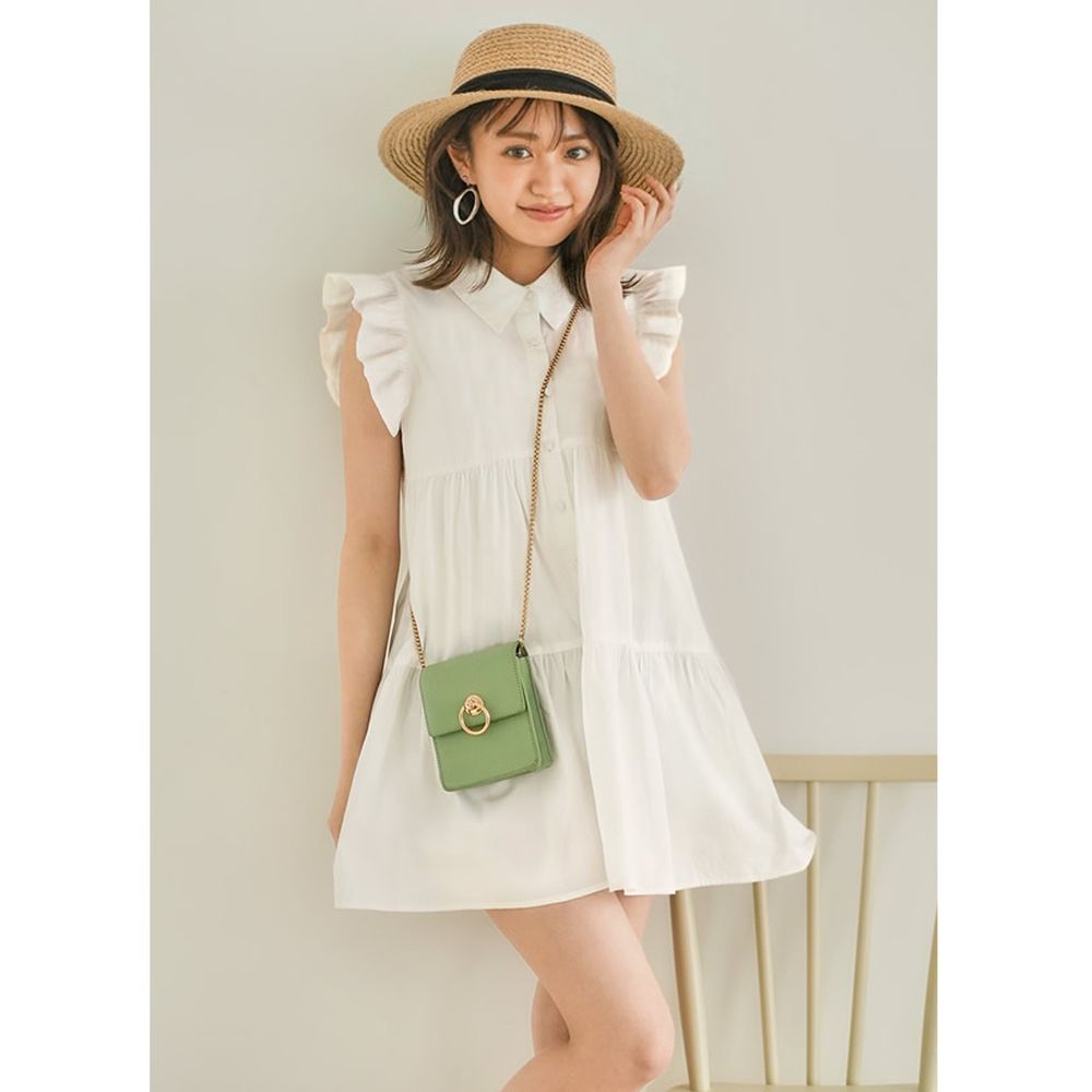 日本 GRL - 荷葉飛飛袖蛋糕裙無袖洋裝-天使白