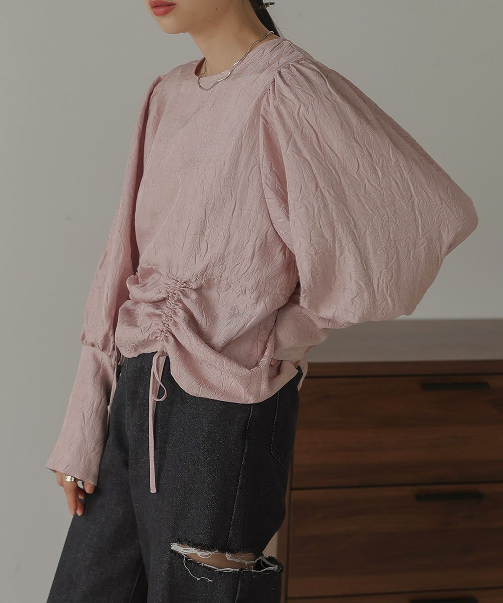 日本 Bab - 光澤感抽繩泡泡袖上衣-香檳