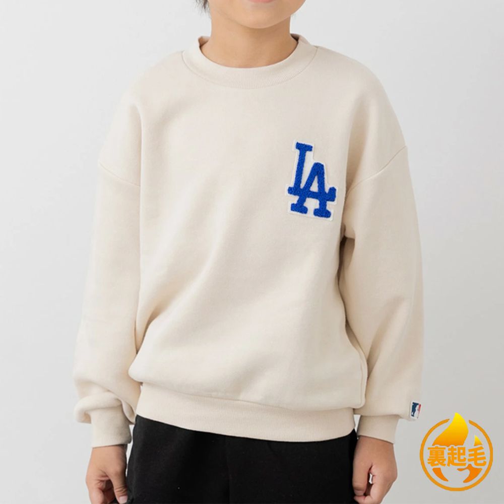 MLB聯名 裏起毛立體刺繡大學長袖上衣-洛杉磯道奇-米杏