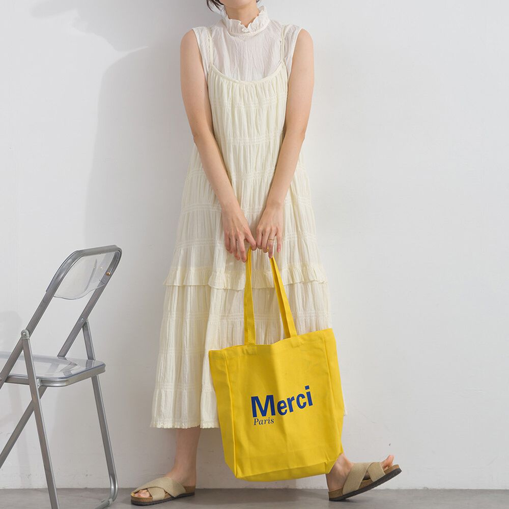 柔美分層皺摺混綿細肩帶洋裝-象牙白