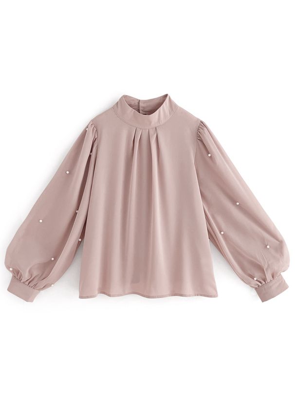 日本 GRL - 浪漫珍珠點綴長袖上衣-黑 (F)