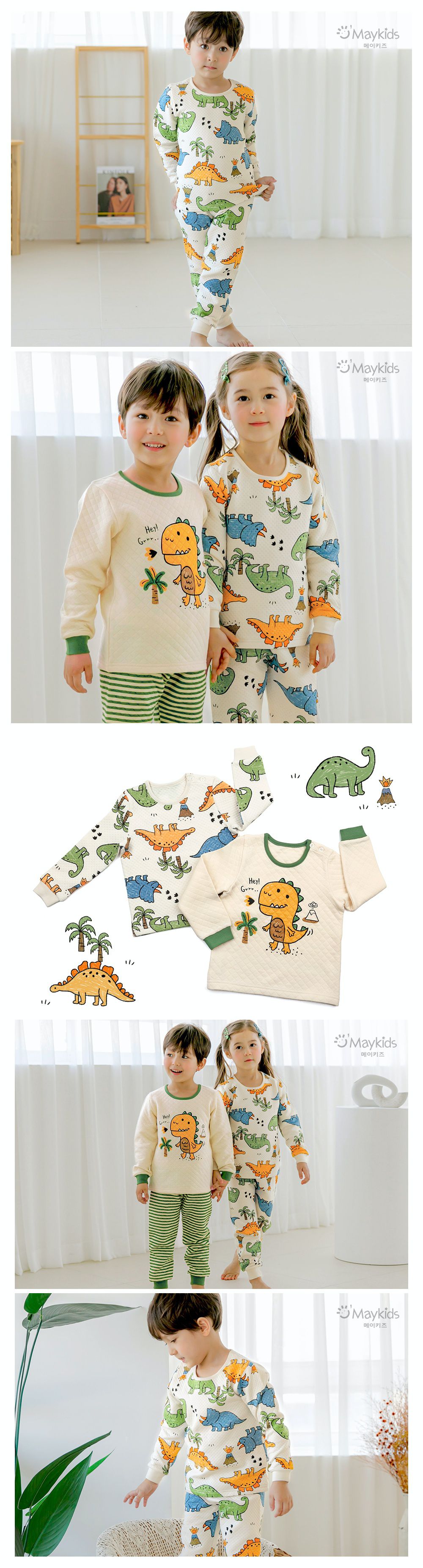 韓國 Maykids - 有機棉鋪棉保暖家居服-彩色侏羅紀