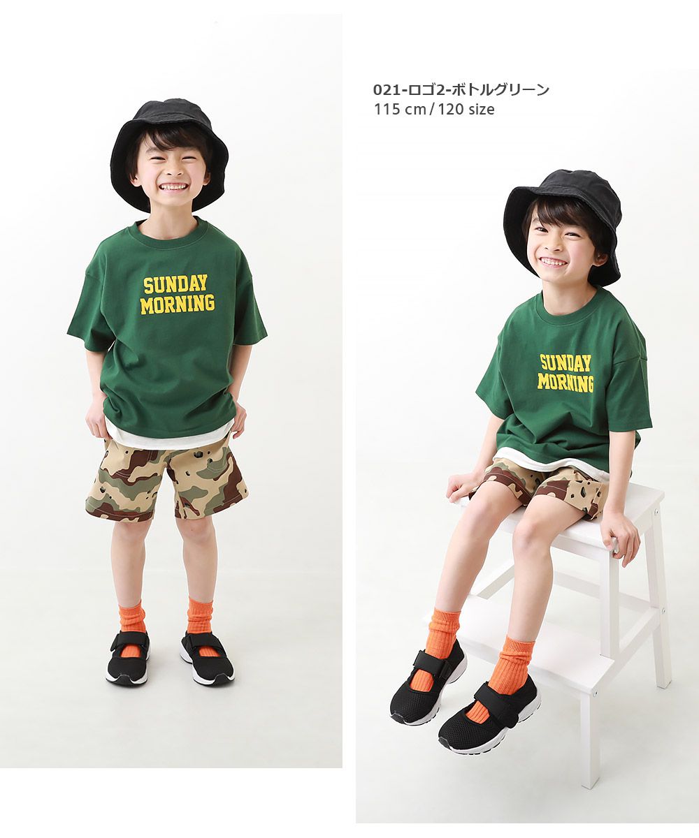 日本 devirock - 100%棉 定番百搭印花短袖上衣-圓形-淺卡其