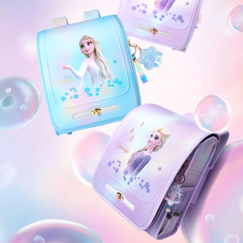 卡通減壓大容量護脊書包-卡通人物艾莎-紫色 (建議80-120cm)-27x17x35cm