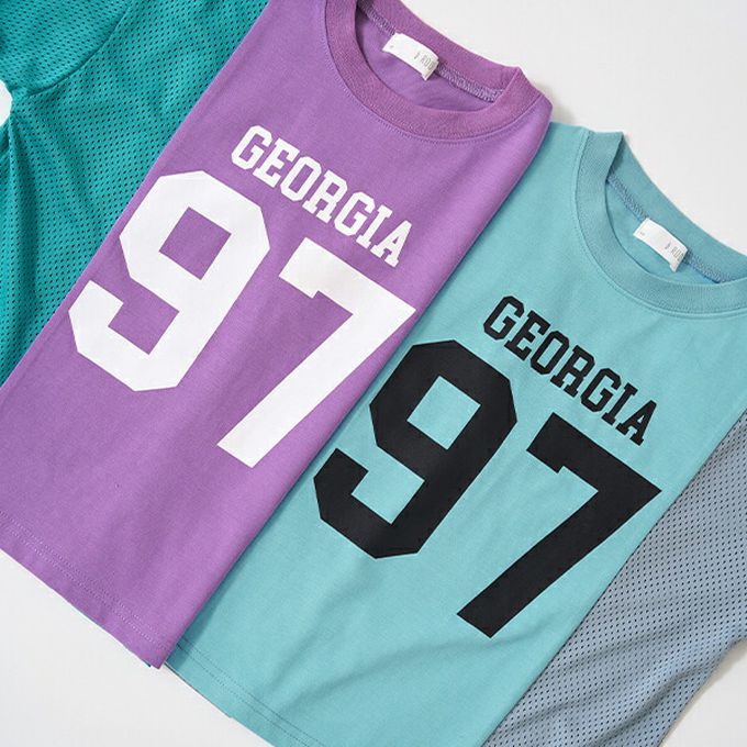 日本 b-ROOM - 透氣網眼數字印花T恤-燕麥x黑