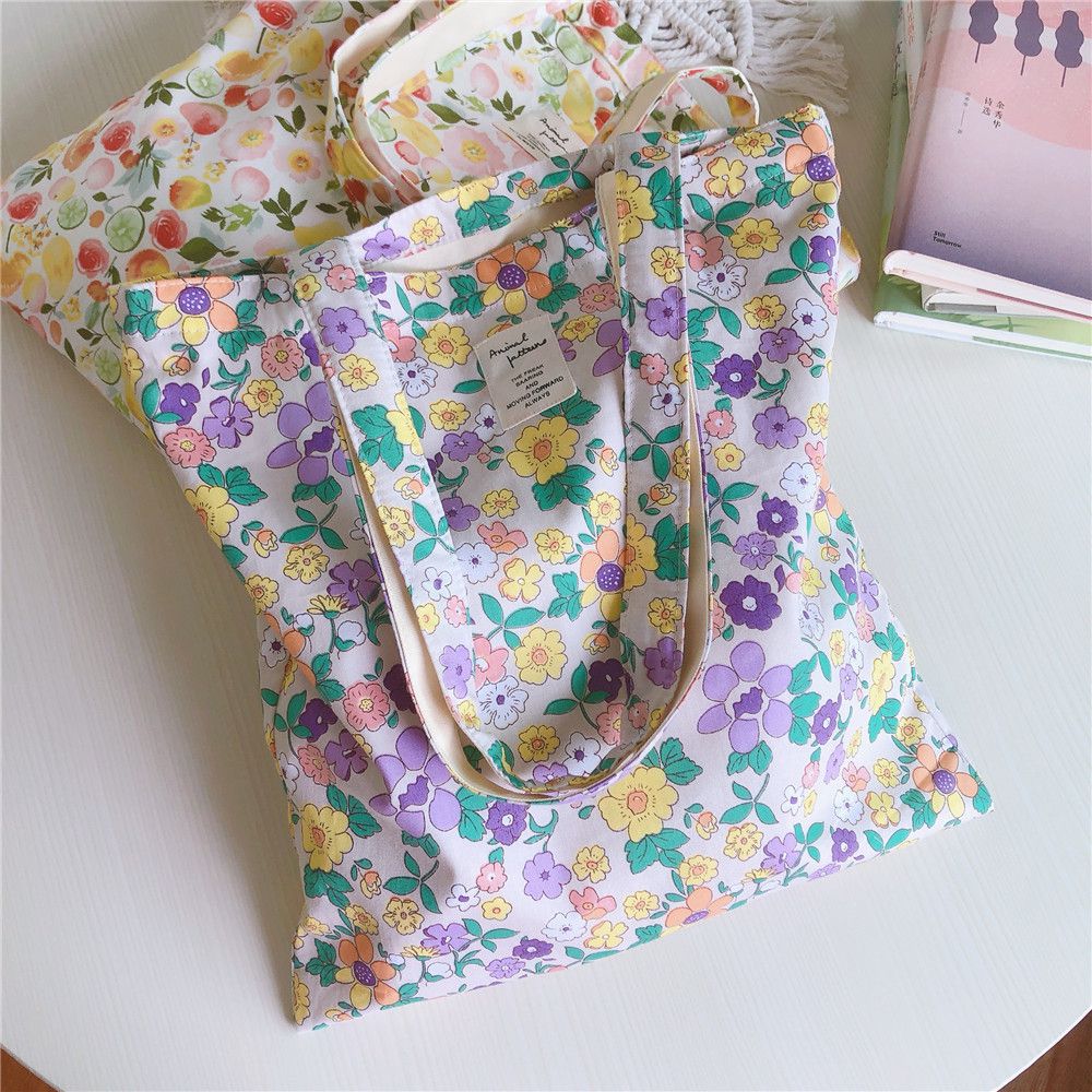 清新單肩手提帆布袋-彩色花果 (37*35cm)