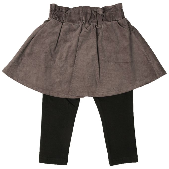 akachan honpo - 假兩件裙褲-超細燈芯絨-咖啡色