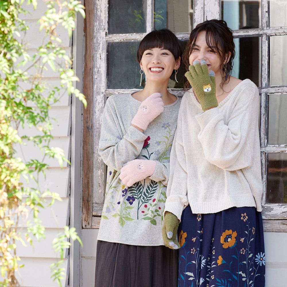 日本 TOMO - 兒童可觸控短絨保暖手套-貴賓狗-粉