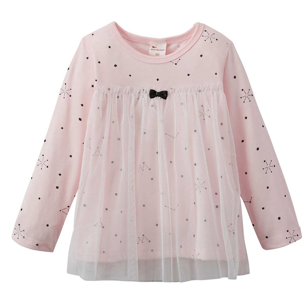 日本Nissen - 女孩薄紗分層風格上衣-滿天星空-粉紅色