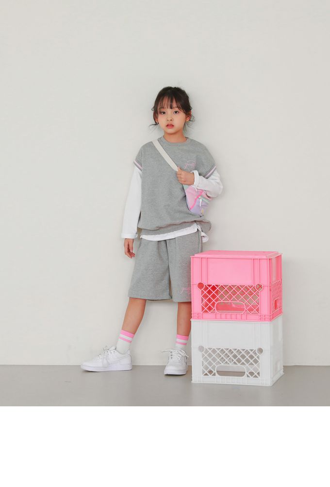 韓國 J KIDS - 甜美風格寬鬆背心短褲套裝-灰