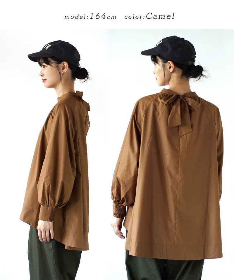 日本 zootie - 氣質後綁帶澎澎袖上衣-焦糖棕