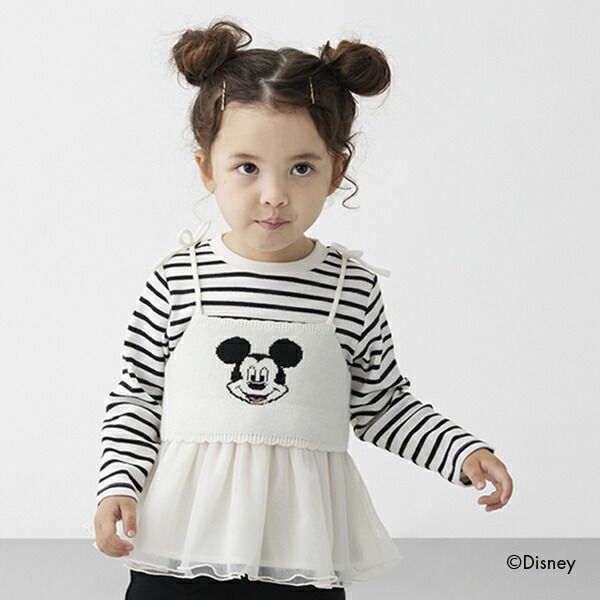 日本 petit main - 聯名款 針織細肩帶+雪紡拼接長袖(二件式)-黛西-粉紫