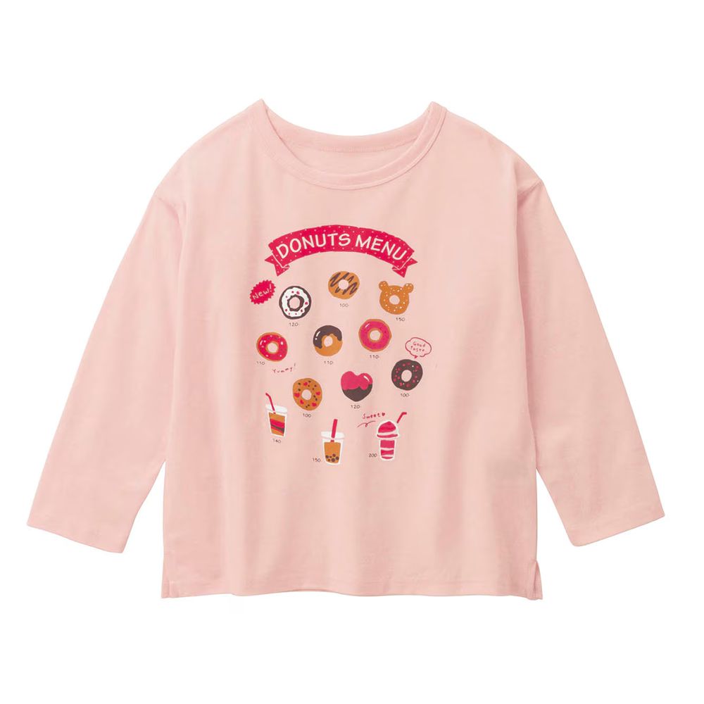 GITA 100%棉舒適印花長袖上衣-甜甜圈-粉紅