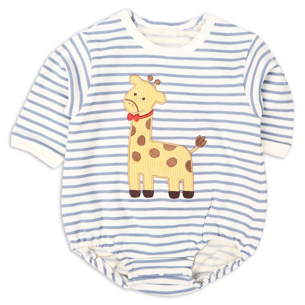 長袖外出包屁衣華夫格-動物-淺藍色