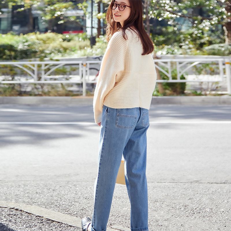 日本 Rejoule - 交叉V領坑羅紋針織毛衣-杏 (M(Free size))