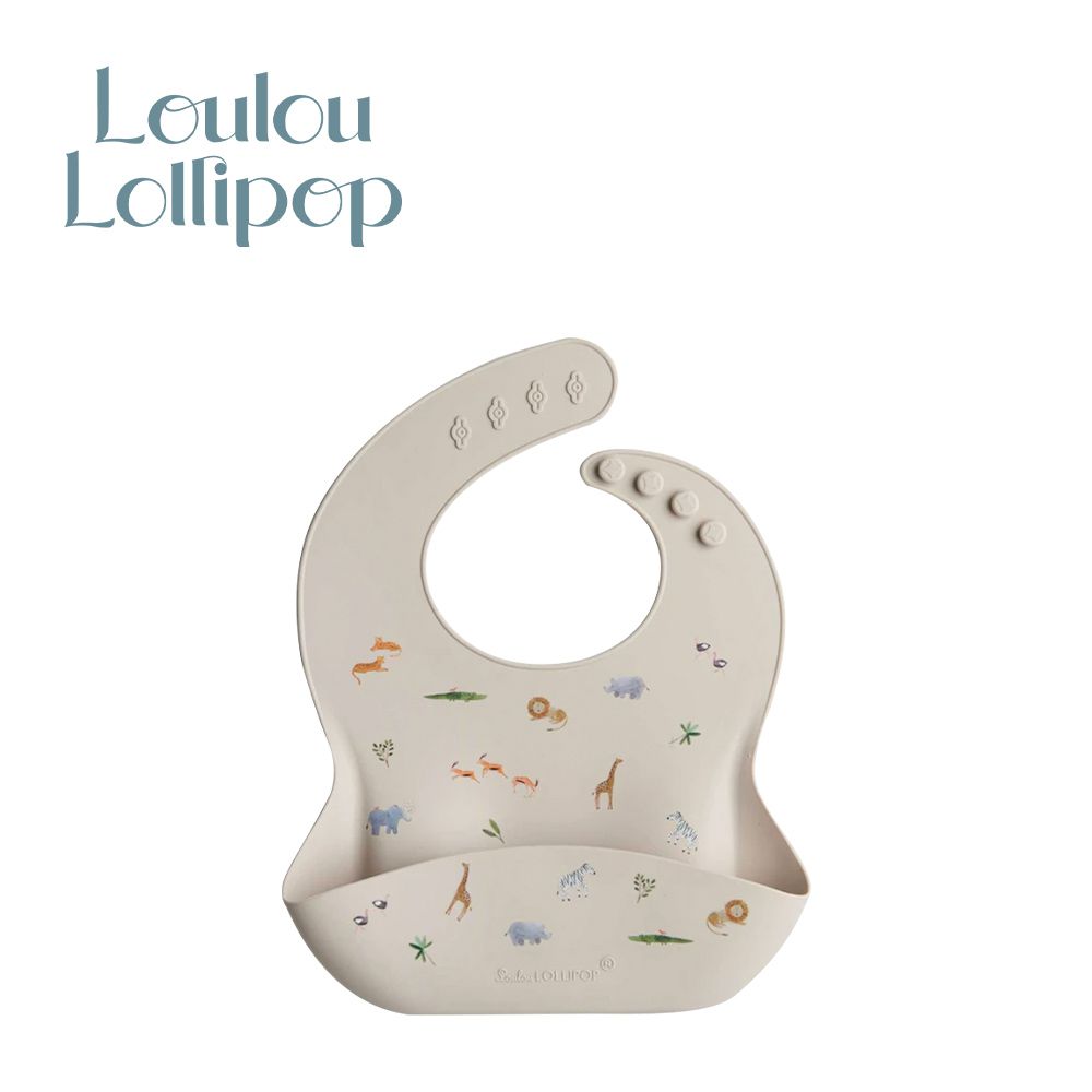 Loulou Lollipop - 寬口立體矽膠防漏圍兜/防水圍兜-動物探險 (290x230x75mm)