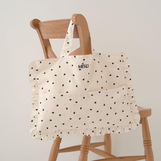 日本 Lycee mine - 防潑水 荷葉邊大容量上學包-小花-藍 (33x43cm)