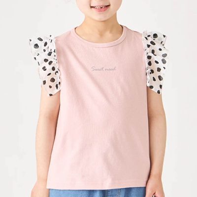 日本 evercloset - 100%棉 點點蕾絲短袖上衣-粉紅