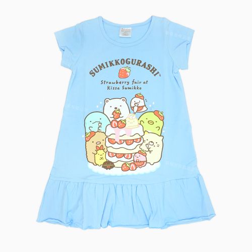 角落小夥伴女童短袖連身裙/居家服-A草莓蛋糕款-藍色