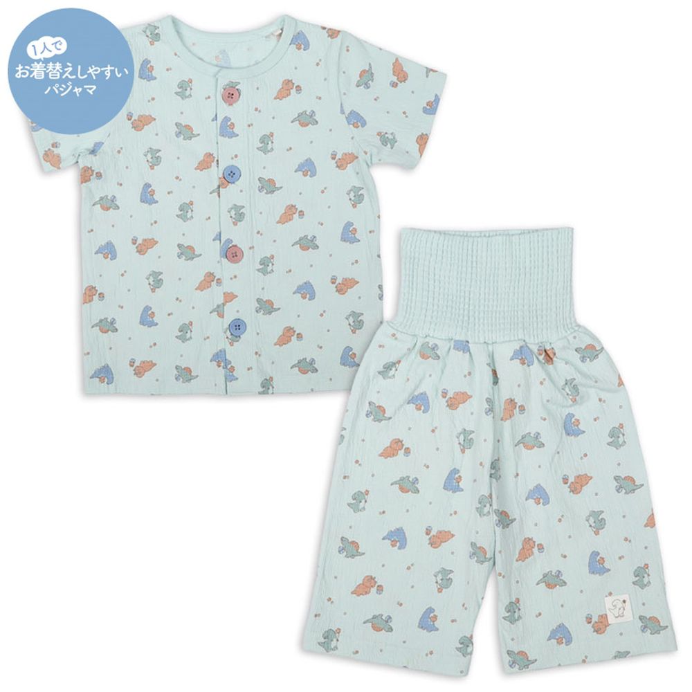 短袖家居服 穿衣練習-前開式 恐龍-綠色