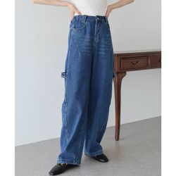 日本 BLUE EAST - 率性寬鬆感高腰畫家丹寧褲-深藍