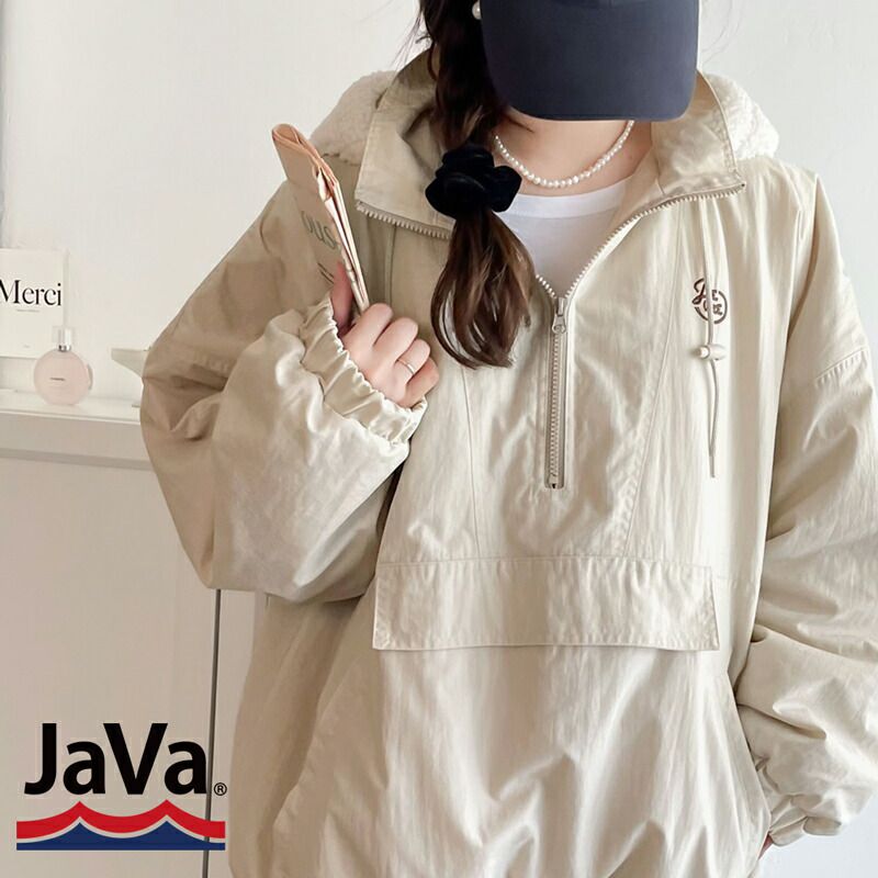 日本 Classical Elf - 刺繡防風前口袋鋪棉長袖上衣-摩卡