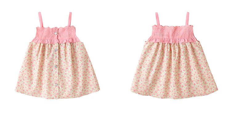 田園風純棉吊帶洋裝-碎花款-粉色