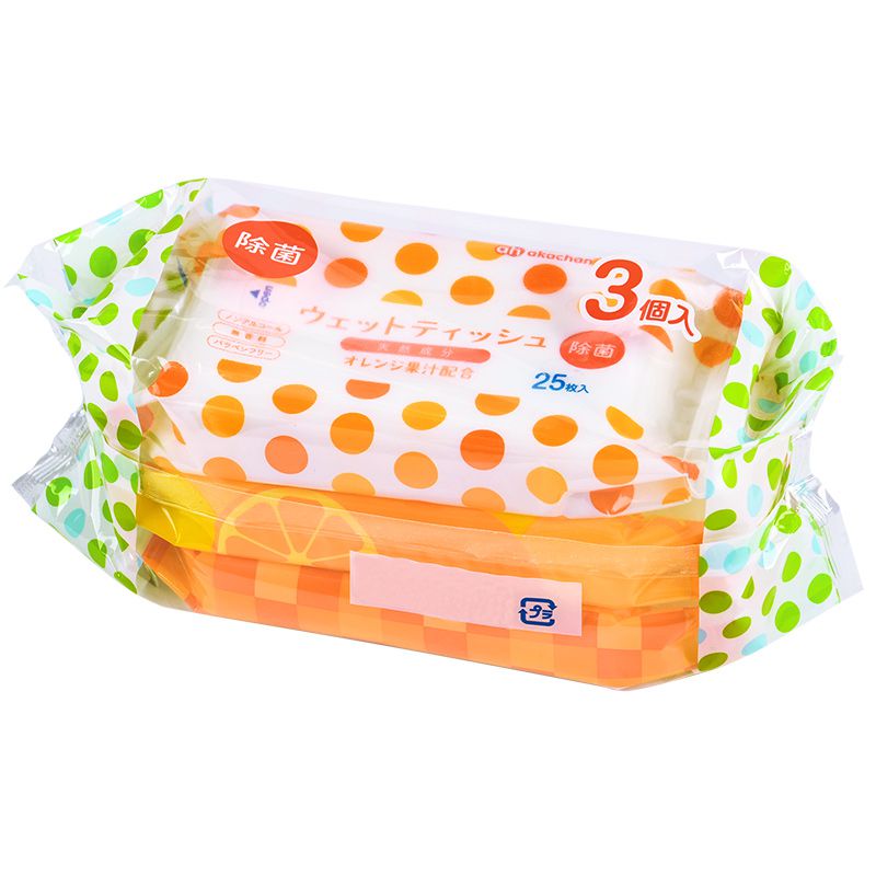 akachan honpo - 除菌濕紙巾 橘子萃取物-25張x3個