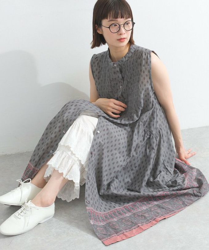 日本 Lupilien - 100%印度棉 清新印花柔軟洋裝-圖騰-薄荷