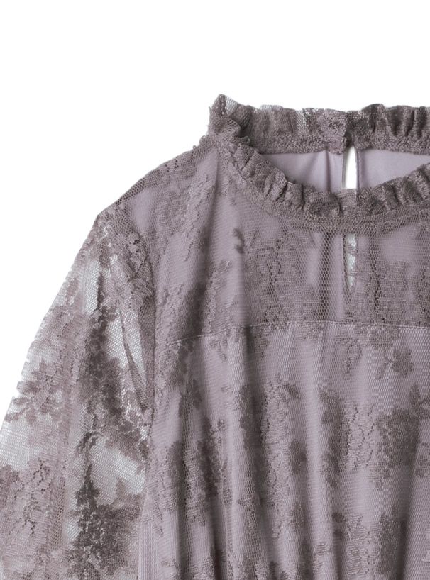 日本 GRL - 浪漫之吻花蕾絲洋裝-摩卡紫
