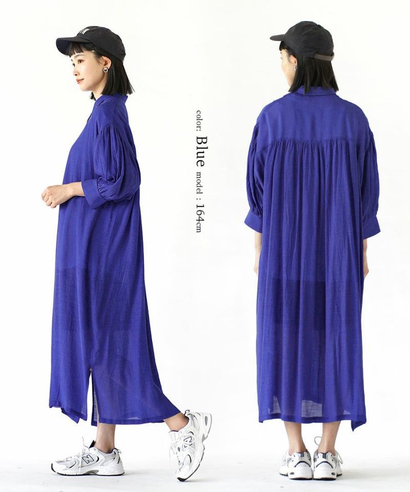 日本 zootie - 楊柳透膚澎澎袖長版襯衫/罩衫-深綠