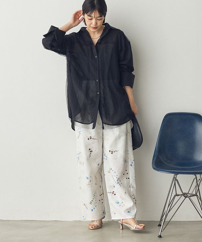 日本 Sans Souci 34+ - 優美花卉鬆緊舒適寬褲-黑