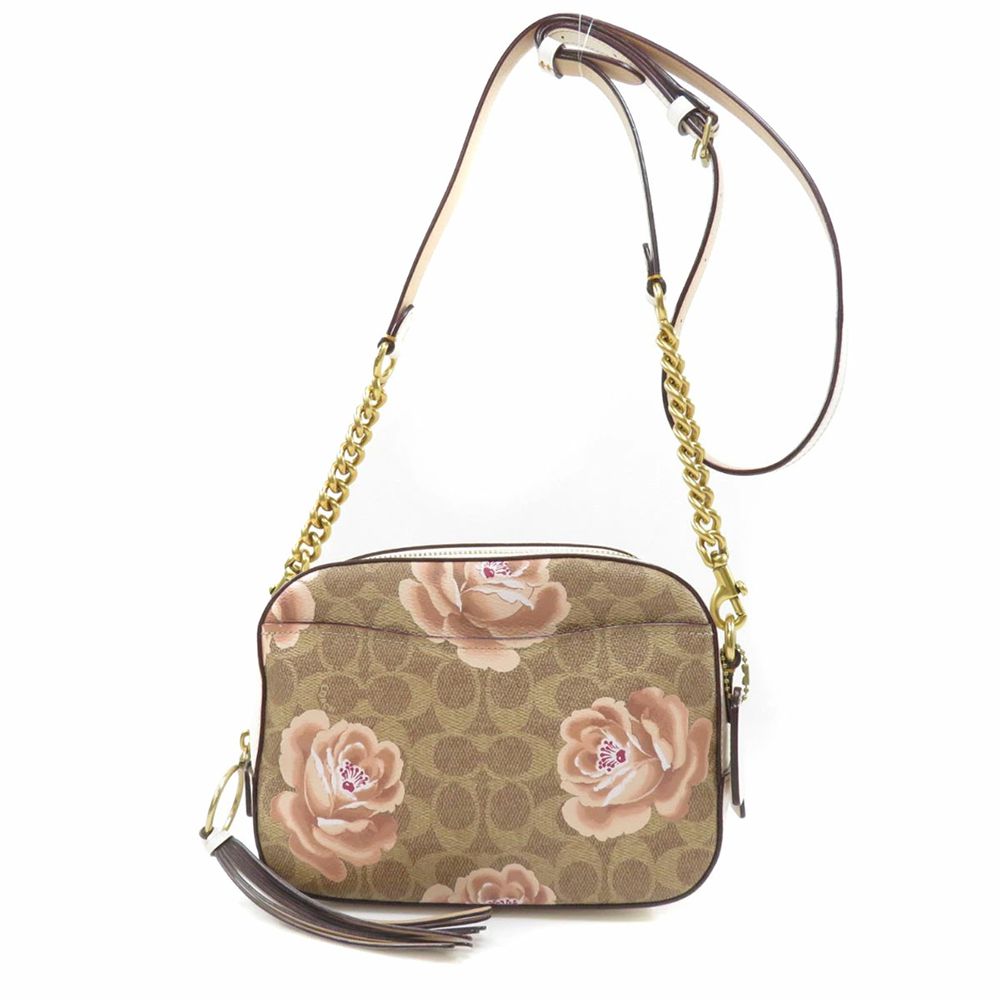 印花皮革斜背鍊包 (花朵)