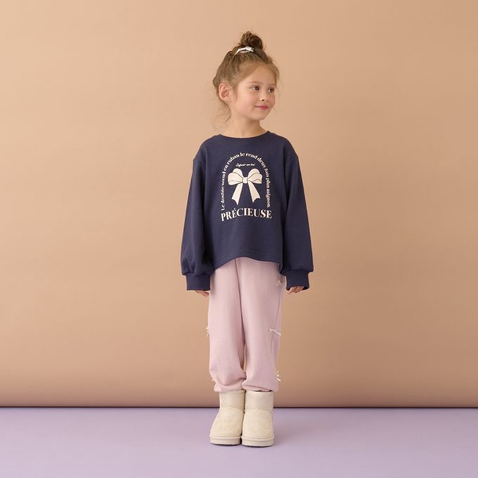 日本 Lycee mine - 蝴蝶結側邊少女休閒長褲-青藍