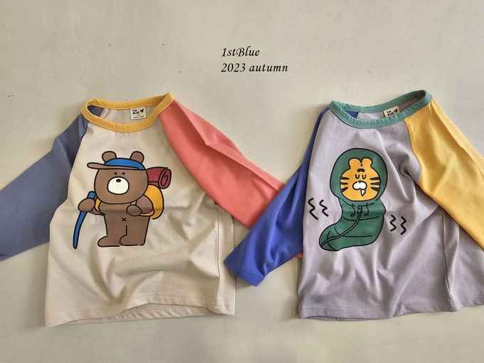 韓國 First Blue - 動物印花長袖上衣-登山棕熊