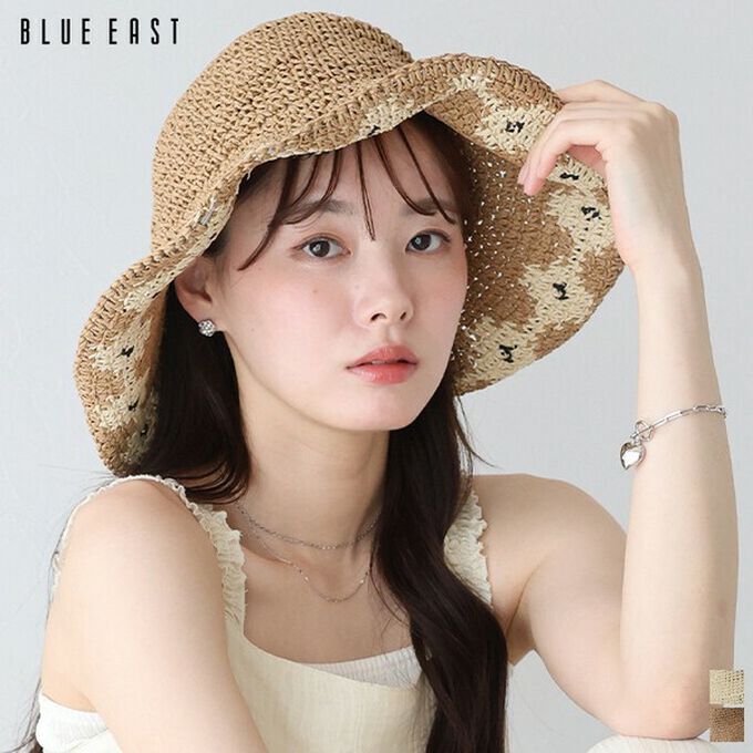 日本 BLUE EAST - 甜蜜花朵編織遮陽漁夫帽-棕