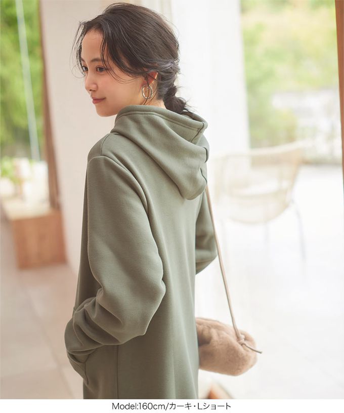 日本 Kobe Lettuce - 極上溫暖 裏起毛修身帽T洋裝-海軍藍